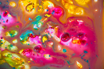 Fluid Art. Creative artwork acrylic paint.Fluid Acrylic Splash.Watercolor background.Pink yellow abstract.