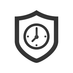 Protected guard shield clock icon . Safety badge clock icon. Presentation clock sticker shield. vector illustration.