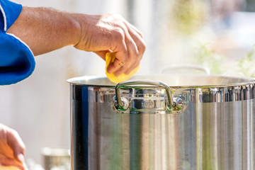 Cooking fresh ravioli, fresh pasta Italian Homemade. Boil in the boiling water