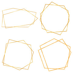 Gold collection of geometrical polyhedron, art deco style for wedding invitation, luxury templates, decorative patterns. Modern abstract elements, illustration isolated on white background.