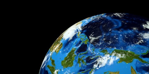 Extremely detailed and realistic high resolution 3D illustration of a Typhoon hitting  mainland China. Shot from Space. Elements of this image are furnished by Nasa.