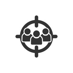 Target audience icon in flat style. Focus on people vector illustration on white isolated background. Human resources business concept.