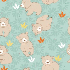 Obraz premium Vector cute seamless pattern with cartoon bears