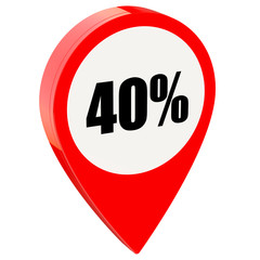 40 percent off on glossy red pin isolated on white background