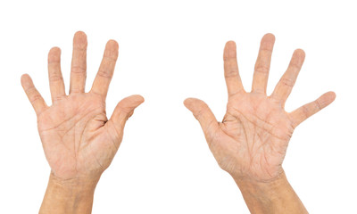 senior hand counting number 10 (ten) isolate on white background