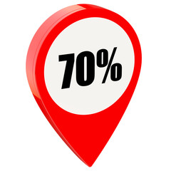70 percent off on glossy red pin isolated on white background