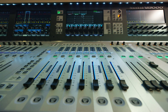 Macro image of the mixing desk