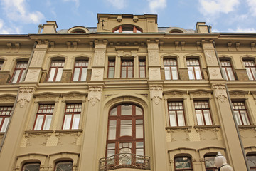 Fototapeta premium Art Nouveau building facade. Arbat, Moscow, Russia. Architect Nikita Lazarev.
