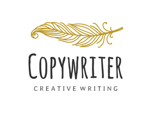 Copywriter vector logo. Writer quill logotype - obrazy, fototapety, plakaty