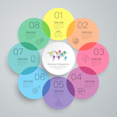 Infographics design vector and business icons with 8 options.