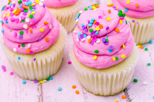 Birthday Cupcakes with Pink Frosting