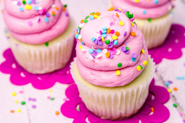 Birthday Cupcakes with Pink Frosting