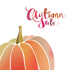 Autumn sale promo banner with pumpkin.  Gradient watercolor effect design background