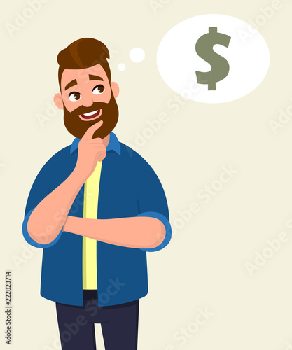 Man Thinking For Dollar Icon Or Symbol With Smile Money - 