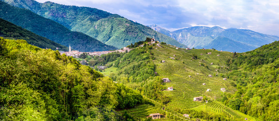Panorama of the Valdobbiadene wine region, Italy