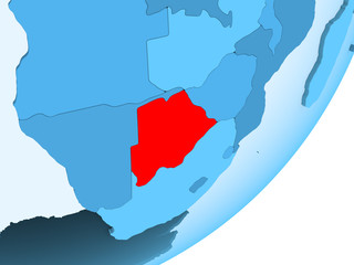 Map of Botswana on blue political globe