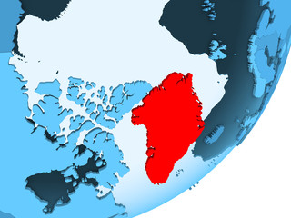 Obraz premium Map of Greenland on blue political globe