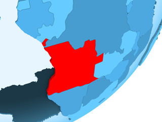 Map of Angola on blue political globe