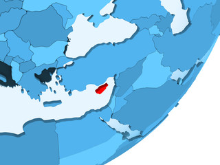 Map of Cyprus on blue political globe