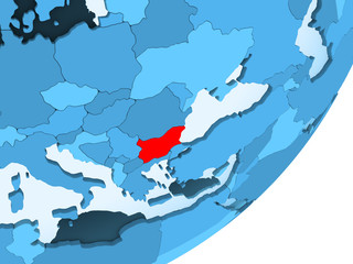 Map of Bulgaria on blue political globe