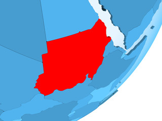 Map of Sudan on blue political globe