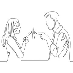 Continuous line drawing man and woman quarreling