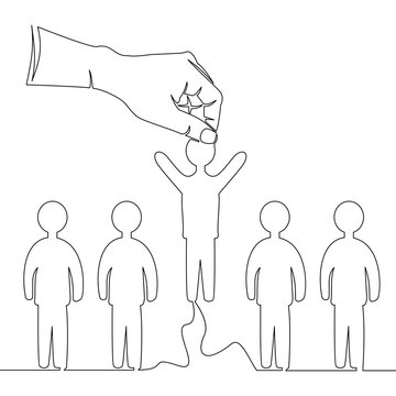 Continuous line hand picking up person concept