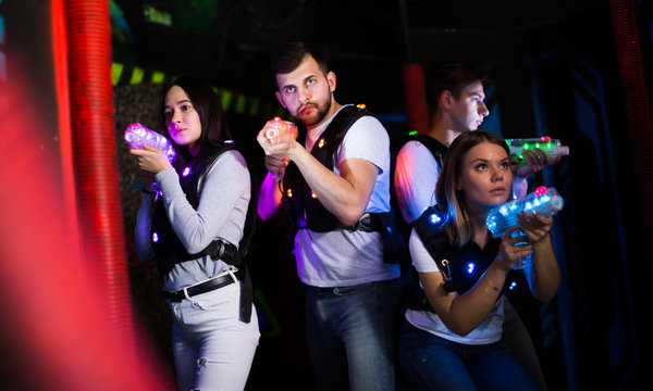 Group of people on  laser tag arena