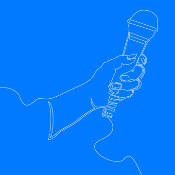 Continuous Line Hand holding wired microphone