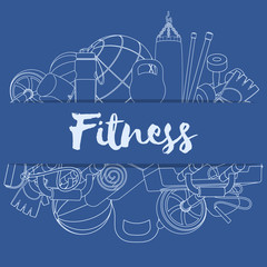 Set of fitness accessories, line illustration of gym equipment for home exercise. Vector