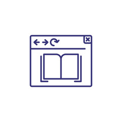 eBook line icon. Browser window with open book. Education concept. Can be used for topics like online learning, studying, library, reading