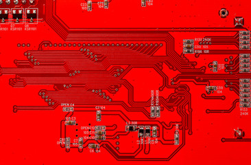 Close up shot of red PCB