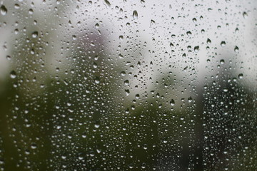 rain drops on glass in the fall