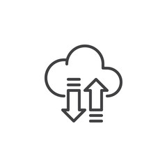 Cloud with Transfer Arrows outline icon. linear style sign for mobile concept and web design. Cloud storage sync simple line vector icon. Symbol, logo illustration. Pixel perfect vector graphics