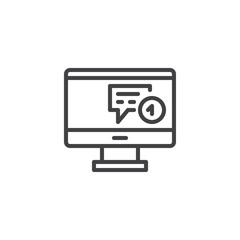 Computer monitor with new message notification outline icon. linear style sign for mobile concept and web design. simple line vector icon. Symbol, logo illustration. Pixel perfect vector graphics