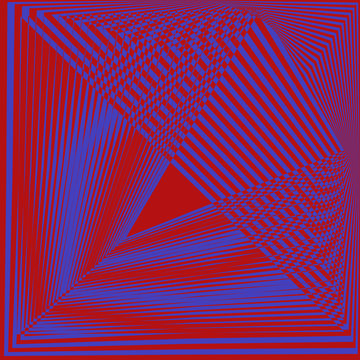 Abstract red-blue striped background. Geometric pattern with visual distortion effect. Optical illusion. Op art.