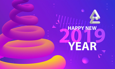 Happy New year party poster. Abstract wave gradients background. Vector illustration.