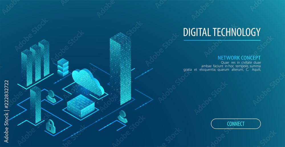 Leinwandbilder isometric big data flow processing concept, cloud database. abstract technology background.