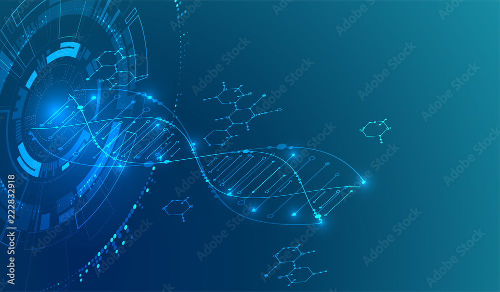 Poster isometric science concept. abstract dna technology background. vector illustration