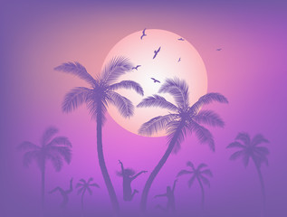 Fototapeta na wymiar Palm trees sunset vector illustration 