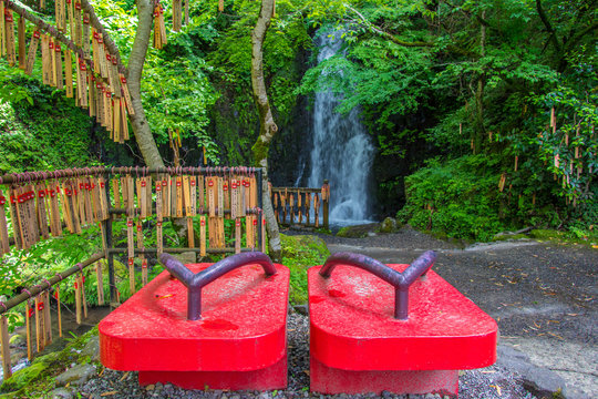 Japanese red wooden clogs 