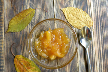 Apple jam in a transparent cup