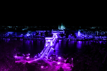 Colorful Chain Bridge Budapest Hungary at Night
