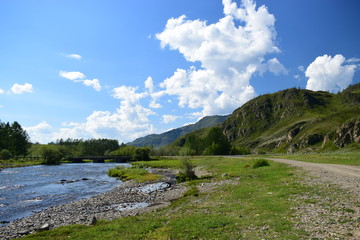 Katun turquoise river valley in Altai mountains