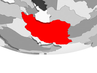 Map of Iran on grey political globe