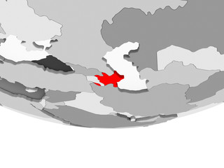 Map of Azerbaijan on grey political globe
