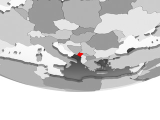 Map of Montenegro on grey political globe