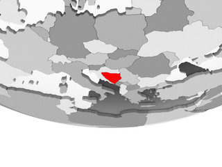 Map of Bosnia and Herzegovina on grey political globe