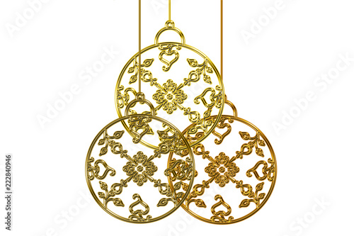 "Bolas de navidad doradas sobre fondo blanco." Stock photo and royalty
