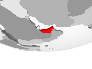 Fototapeta premium Map of United Arab Emirates on grey political globe
